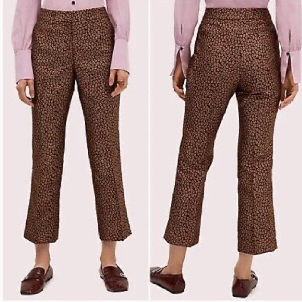 Kate Spade Flora Cheetah Print Jacquard Cropped Pants size 4 Black/Bronze